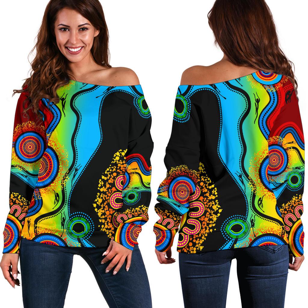 Off Shoulder Sweater - Aboriginal Sweater Blue Dream