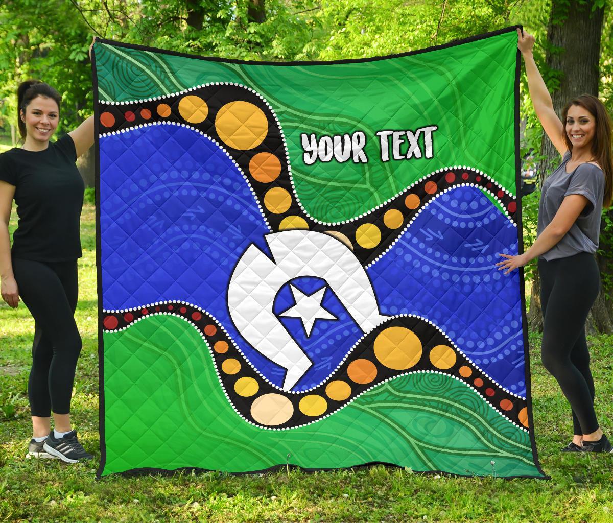 (Custom) Torres Strait Islands Premium Quilt - Flag with Aboriginal Patterns