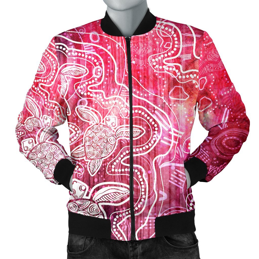Aboriginal Bomber Jacket - Sea Turtle With Indigenous Patterns (Pink)