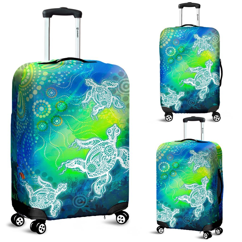 Aboriginal Luggage Covers - Indigenous Turtle Ocean Dot Painting Art