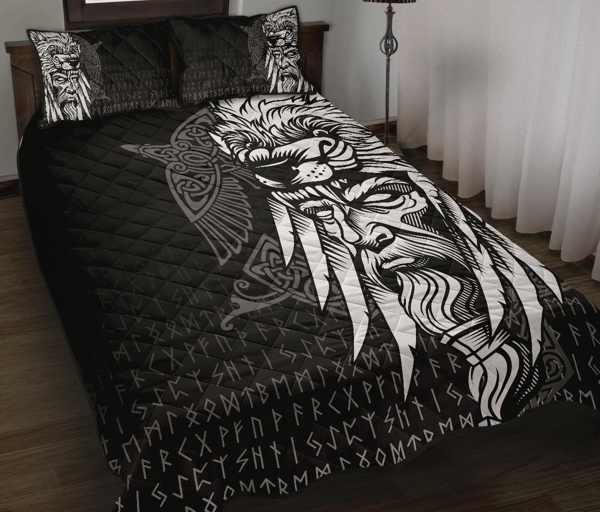 Viking Quilt Bedding Set Odin Raven and Fenrir on Hand