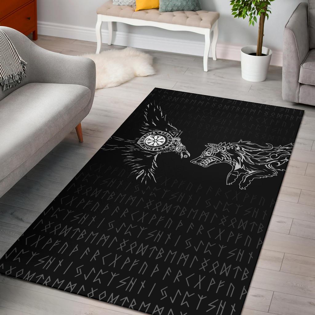 Viking Area Rug Raven and Wolf Special Tattoo