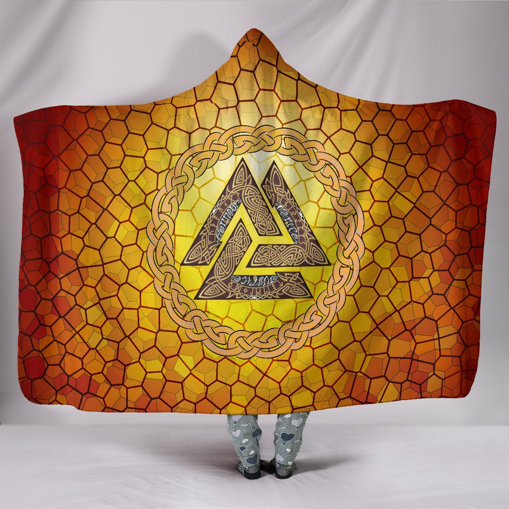 Viking Hooded Blanket Valknut Vignette On A Gold Background