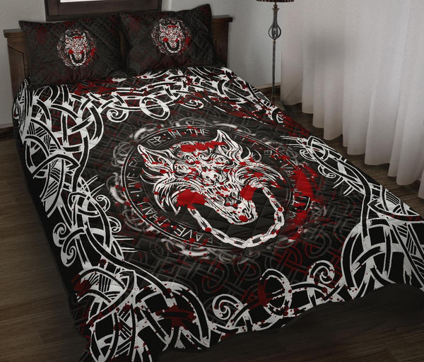 Viking Quilt Bedding Set Fenrir Viking Blood 3D