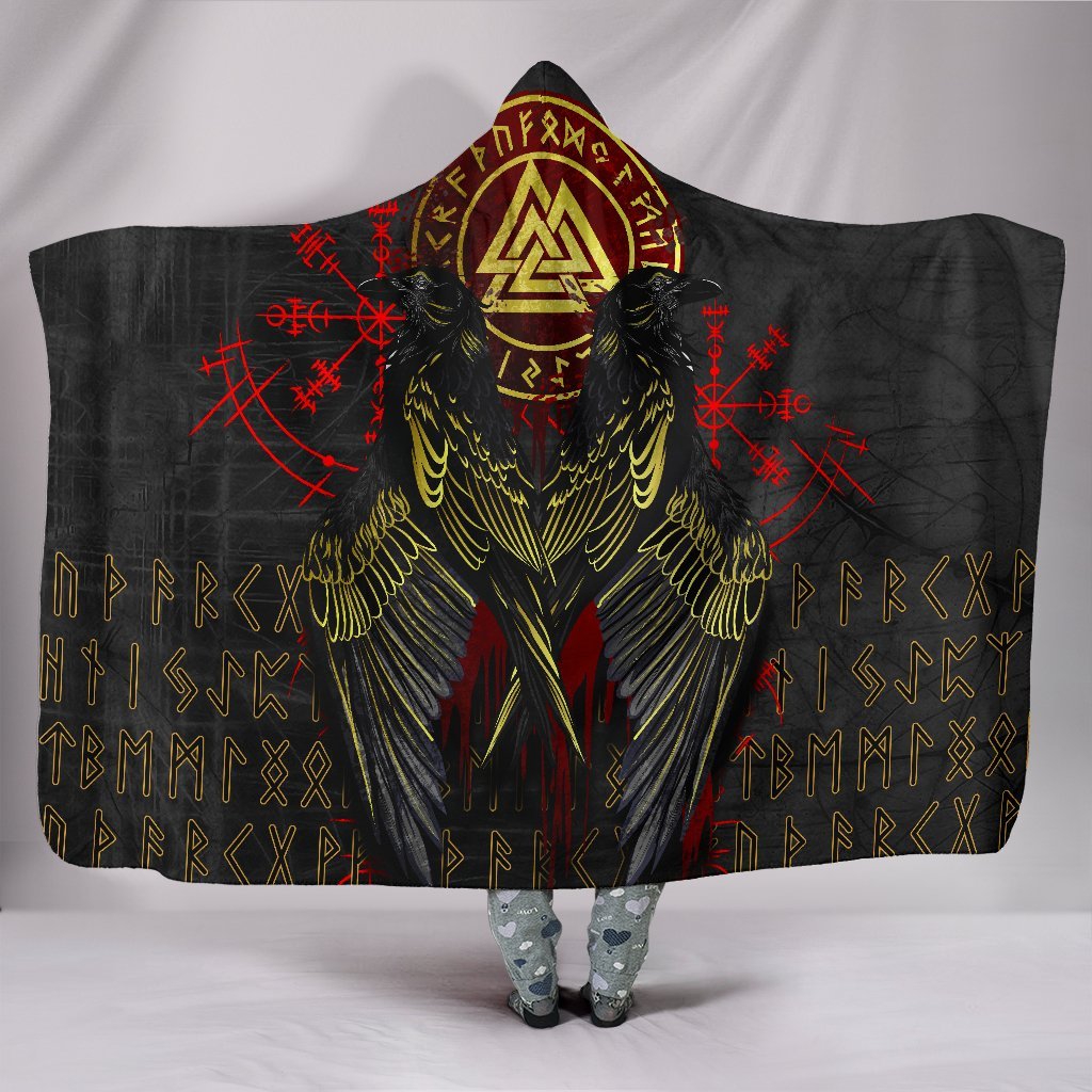 Viking Hooded Blanket Viking Valknut and Ravens Tattoo