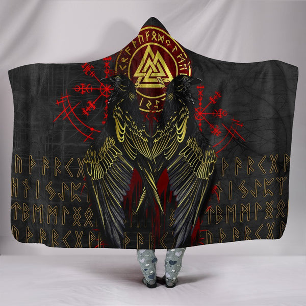 Viking Hooded Blanket Viking Valknut and Ravens Tattoo