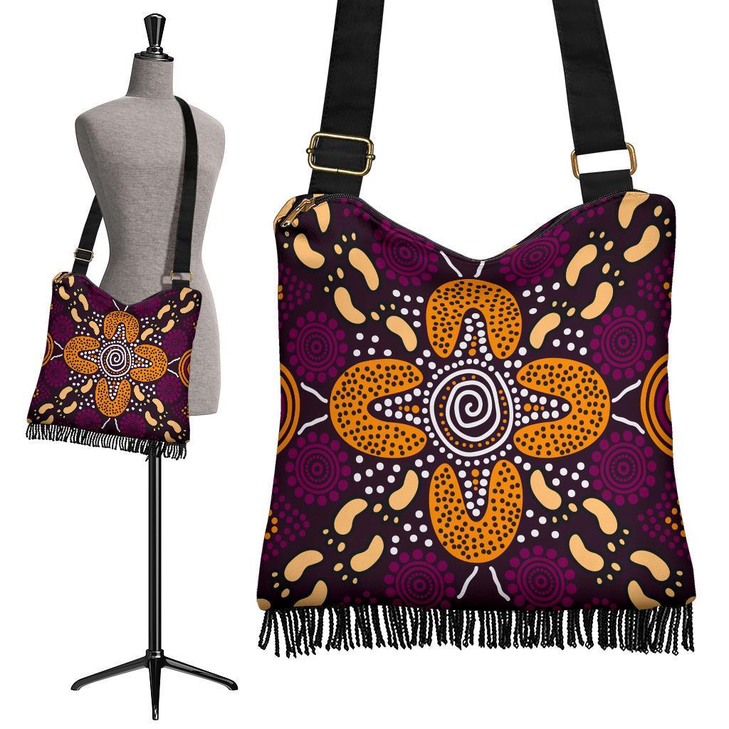 Aboriginal Crossbody Boho Handbag - Flowers Dot Panting Art