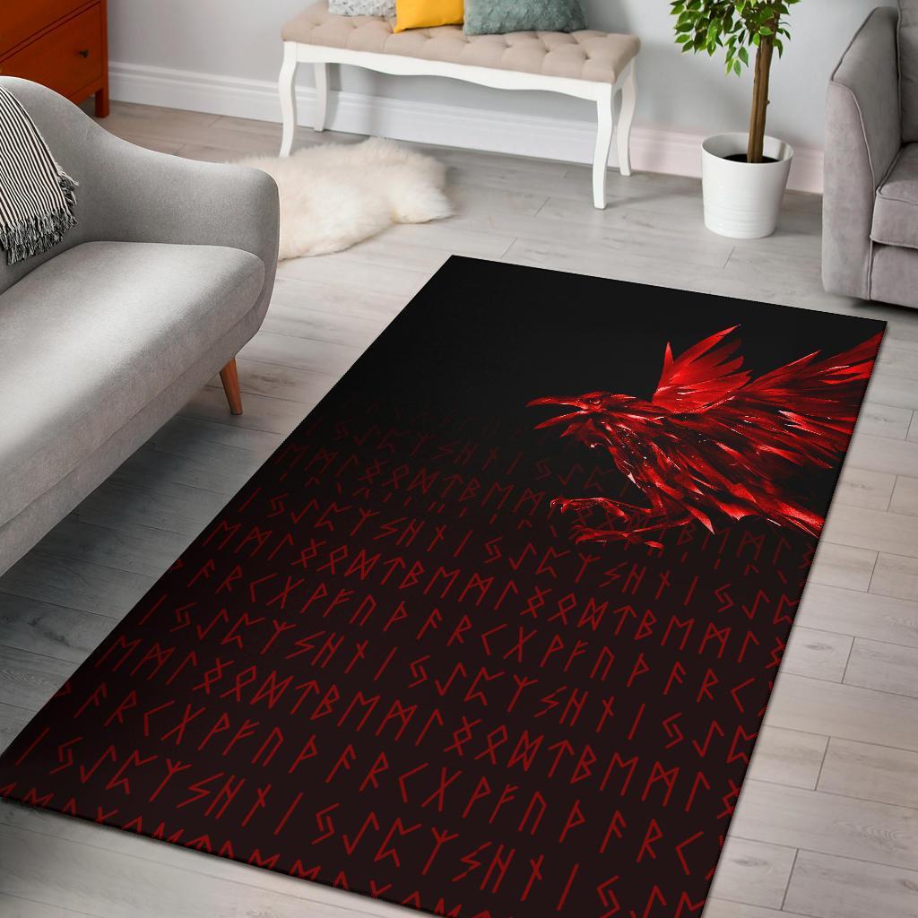 Viking Area Rug The Raven Of Odin Rune Red