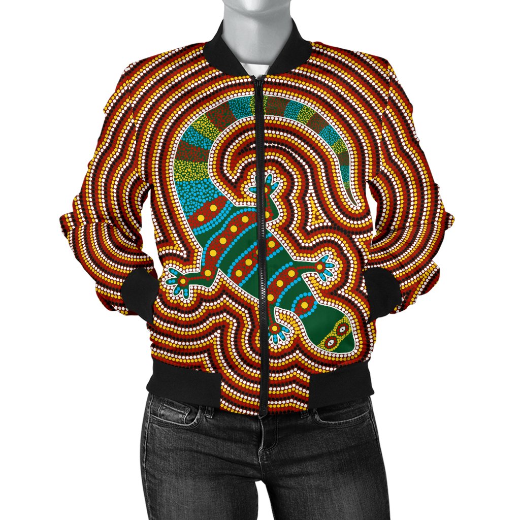 Aboriginal Bomber Jacket - Lizard Dot Painting Patterns