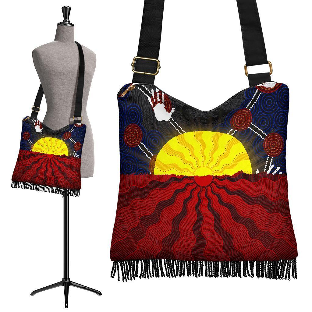 Aboriginal Boho Bags - Australia Indigenous Flag Sun Dot Painting