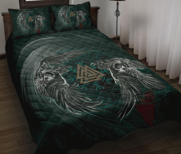 Viking Quilt Bedding Set Ravens Skull Tattoo Ver01