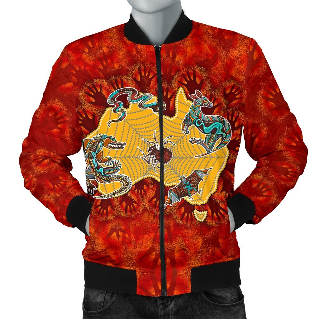 Aboriginal Bomber Jacket - Australia Map Hand Patterns Spider Web