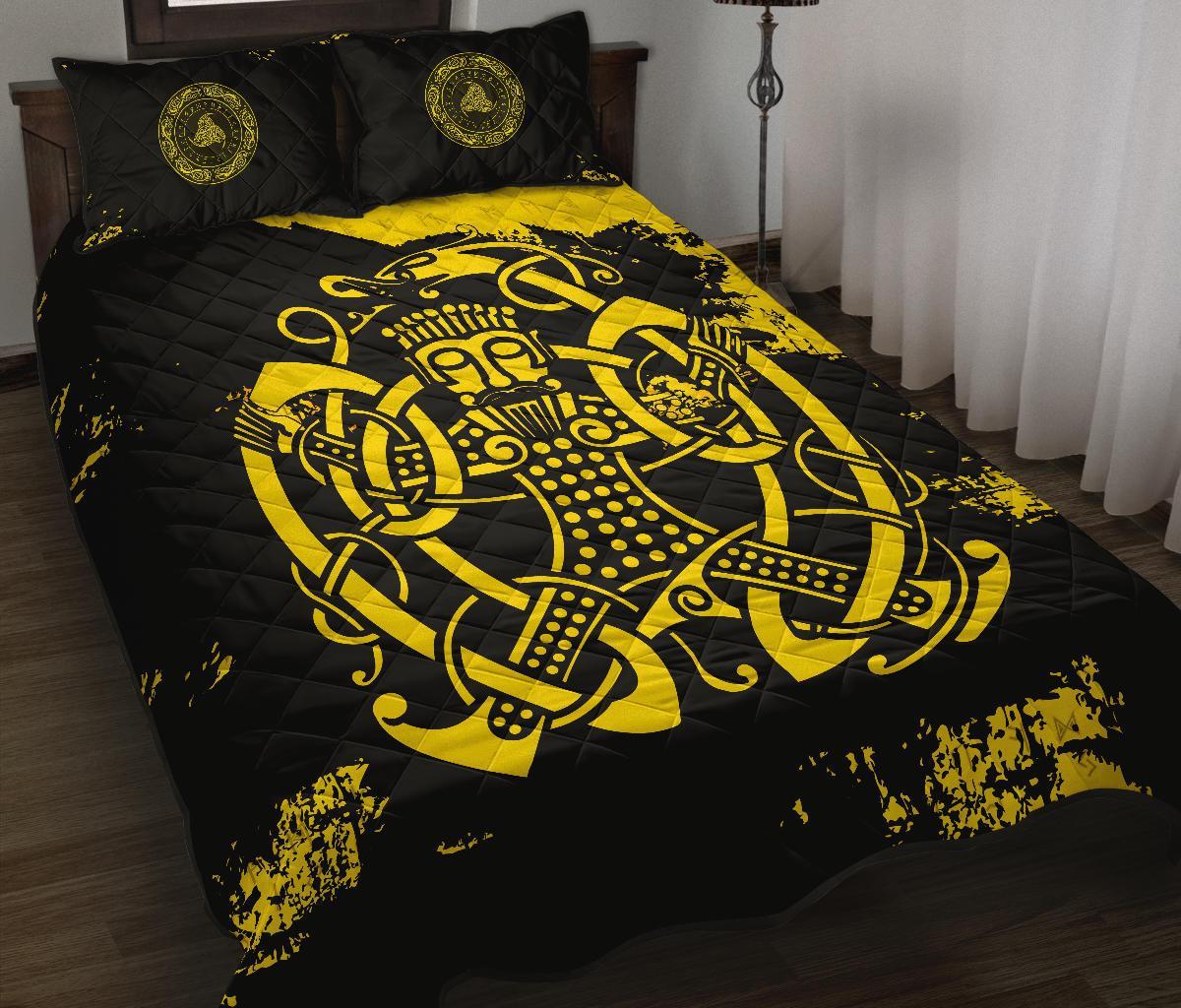 Viking Quilt Bedding Set Loki Bound Triskele Rune Gold