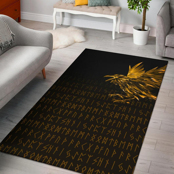 Viking Area Rug The Raven Of Odin Rune Gold