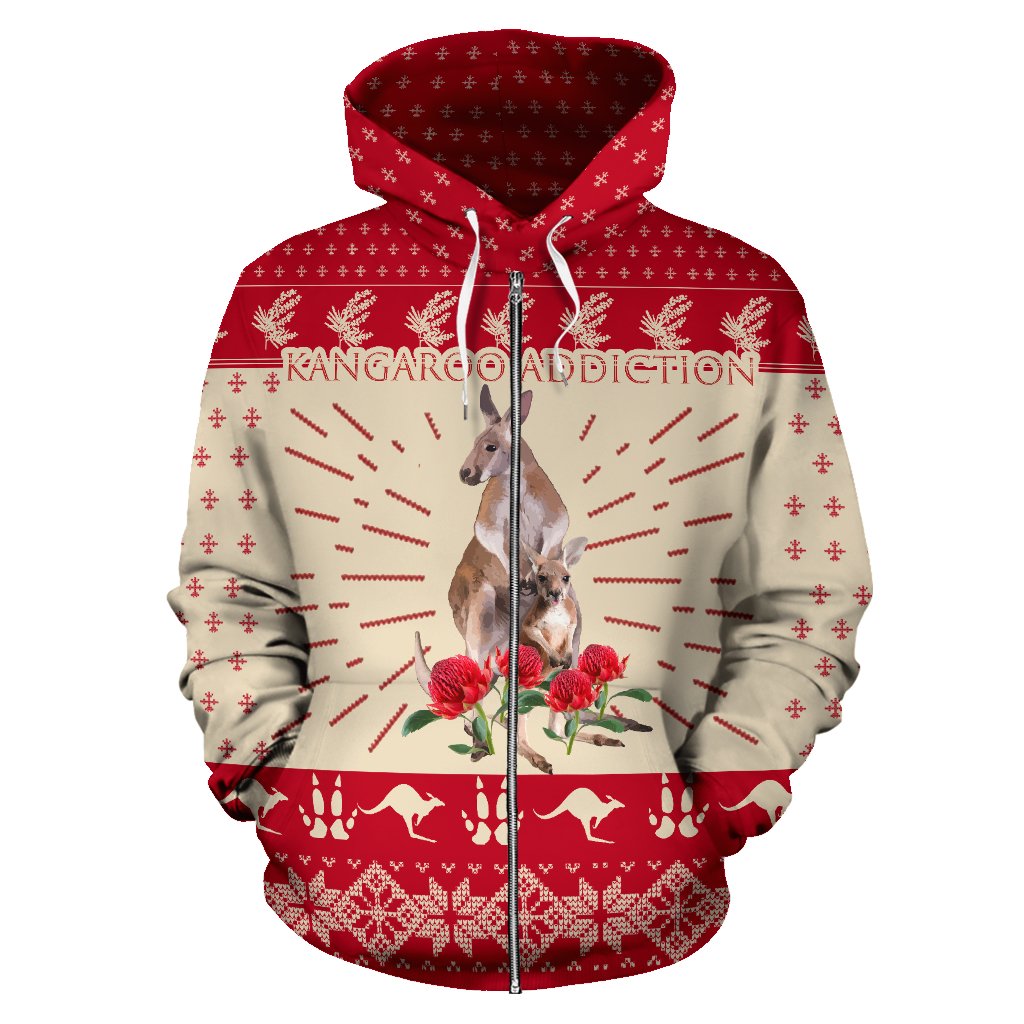 Christmas Zip Hoodie - Kangaroo Hoodie Waratah Flowers