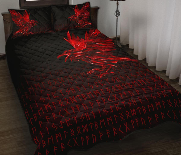 Viking Quilt Bedding Set The Raven Of Odin Rune Red