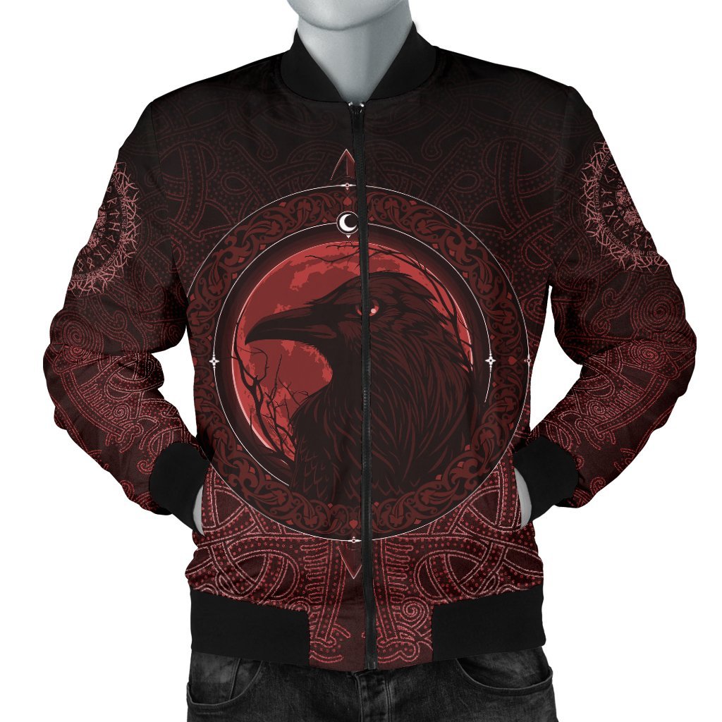 Viking Bomber Jacket Ethnic Odin Raven Red Style Ver02