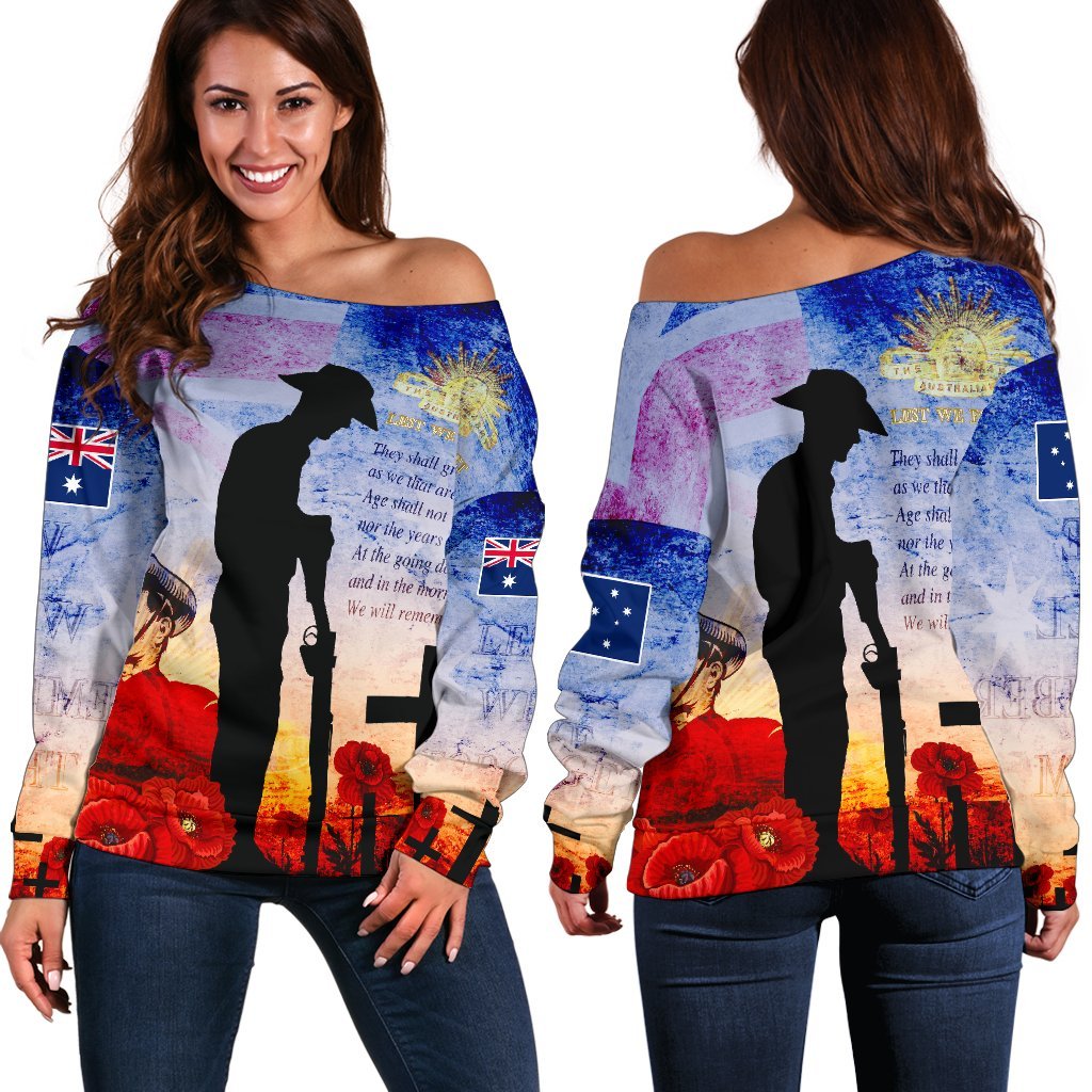 Anzac Women's Off Shoulder Sweater - Anzac 2022 Lest We Forget The Australian Army