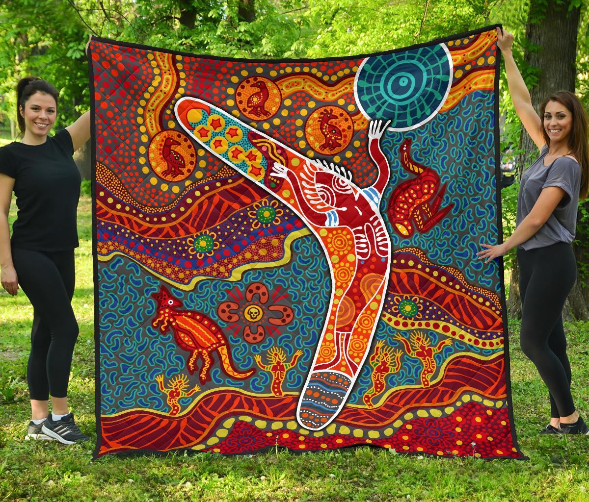 Aboriginal Premium Quilt - Indigenous Boomerang