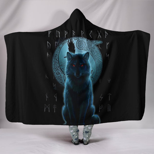 Viking Hooded Blanket Fenrir Viking Wolf And Moon