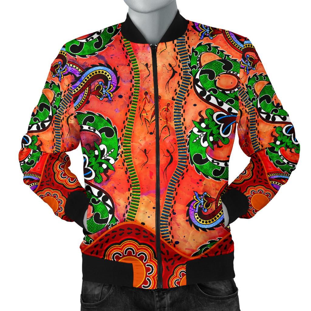 Aboriginal Bomber Jacket - Aussie Indigenous Patterns Orange