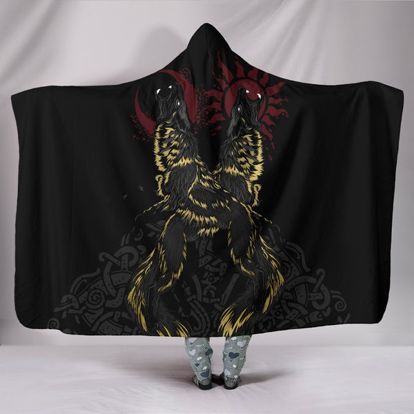 Viking Hooded Blanket The Wolves Skoll and Hati