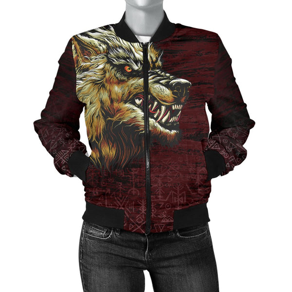 Viking Bomber Jacket Fenrir On The Blood Moon Background Style Ver02