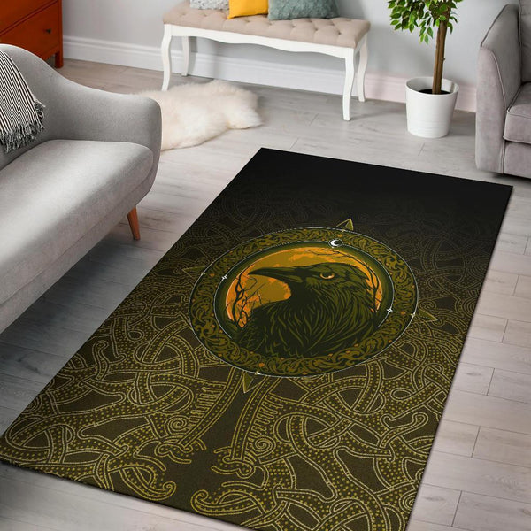 Viking Area Rug Ethnic Odin Raven Gold