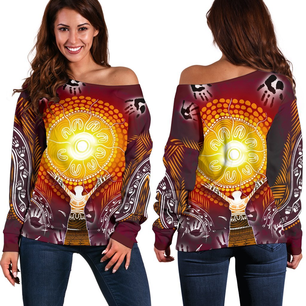 Off Shoulder Sweater - Australian Aboriginal NAIDOC Week - Because Of Her, We Can