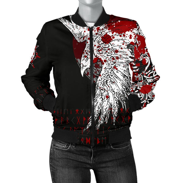 Viking Bomber Jacket Mystical Raven Tattoo Blood Style Ver02