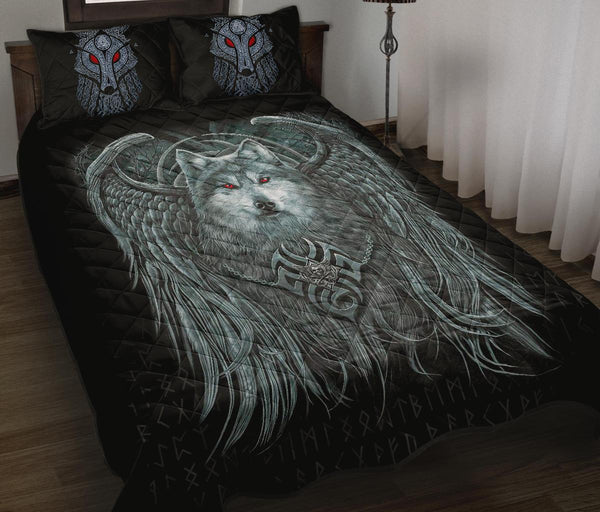 Viking Quilt Bedding Set Spiral Wolf Spirit