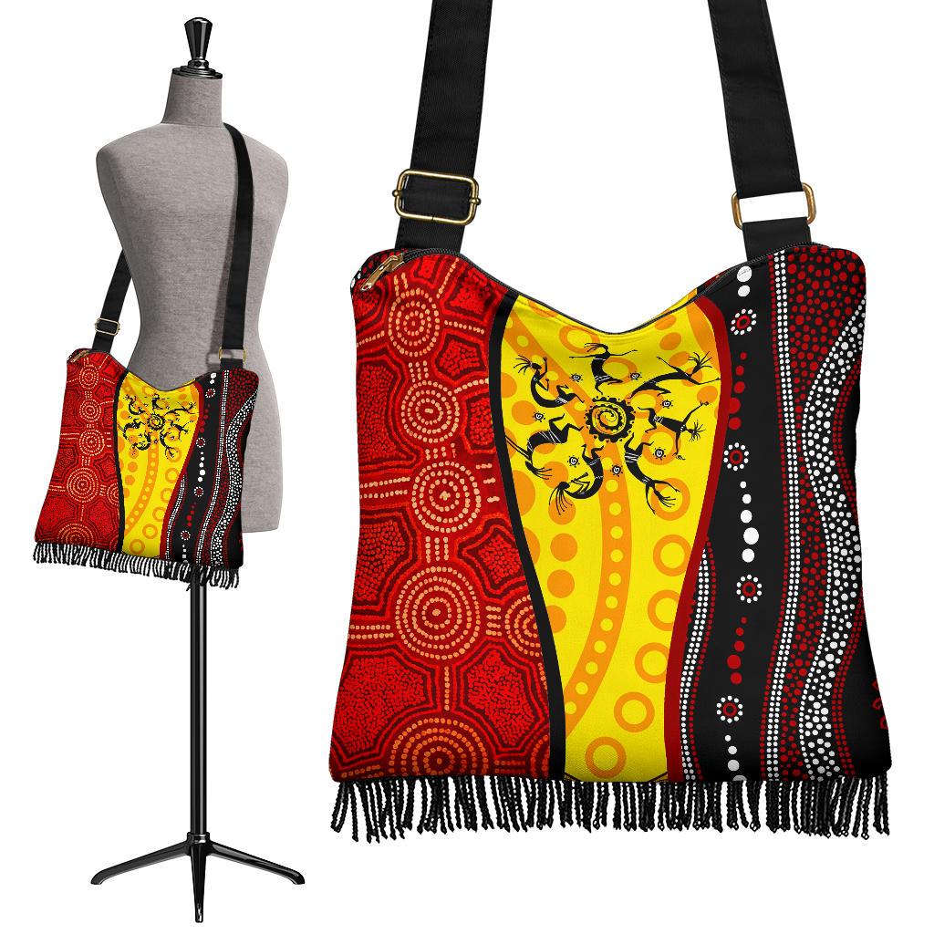 Aboriginal Boho Handbags - Dreamtime Koori Dance & Dot Acrylic Paint