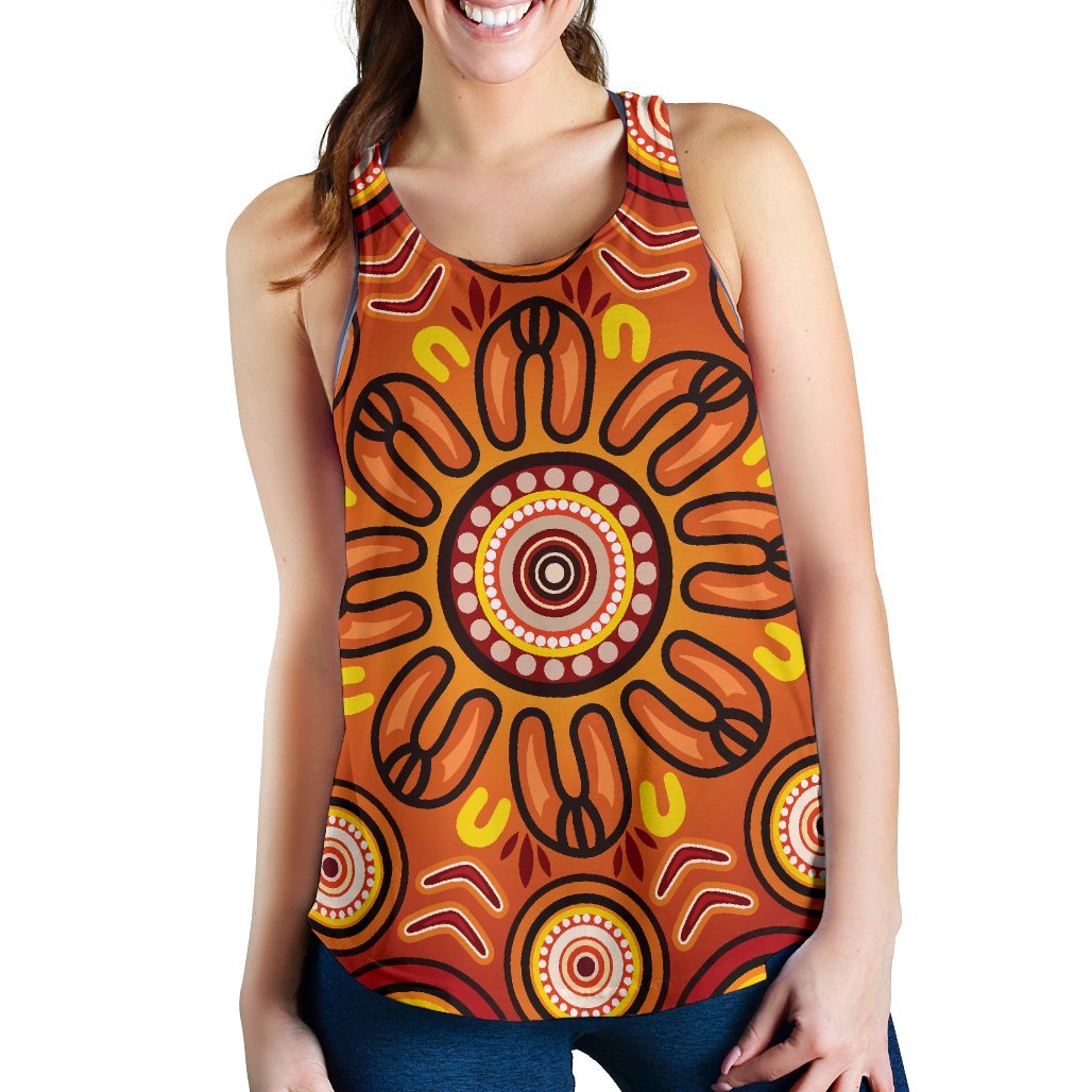 Aboriginal Women's Racerback Tank - Circle Flowers Patterns VER01