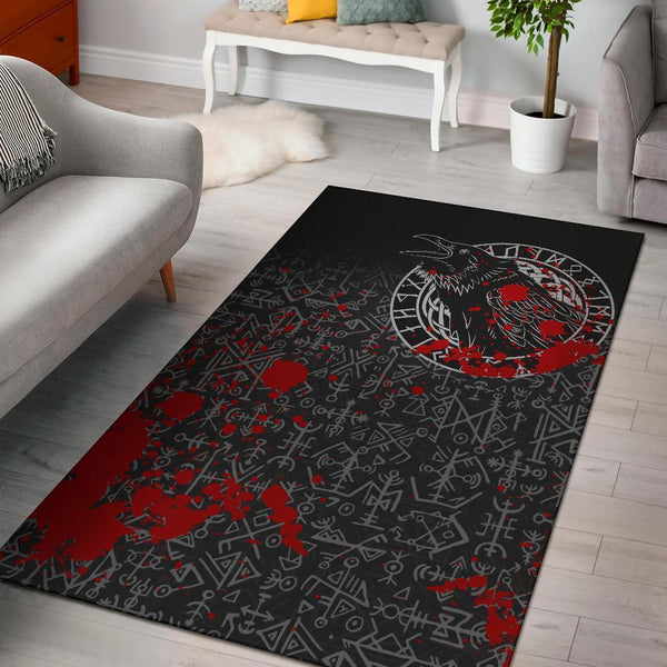 Viking Area Rug Odin Raven Rune Futhark Blood