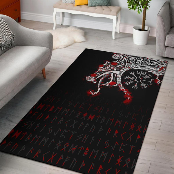 Viking Area Rug Dragon and Vegvisir Blood Tattoo