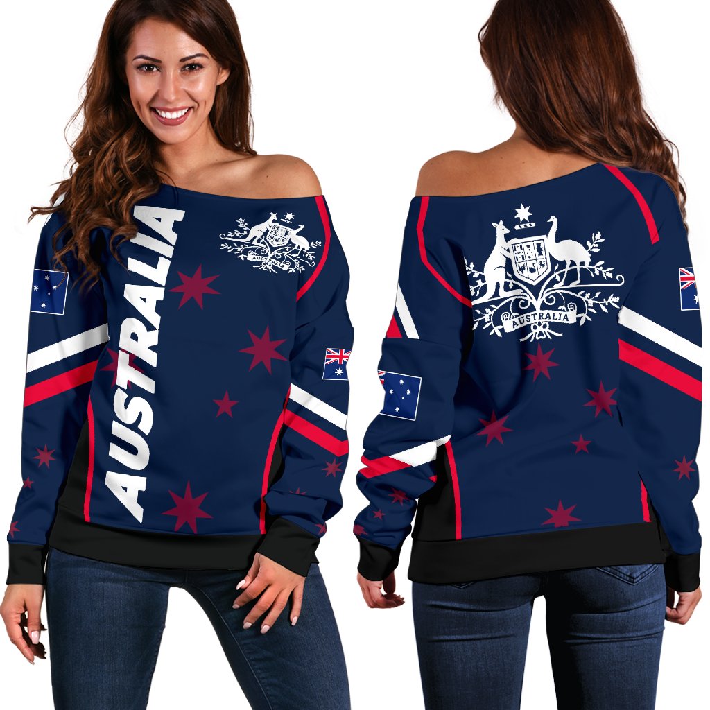 Off Shoulder Sweater - Australian Coat Of Arms Sweater