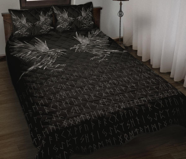 Viking Quilt Bedding Set Odin Huginn and Muninn Rune