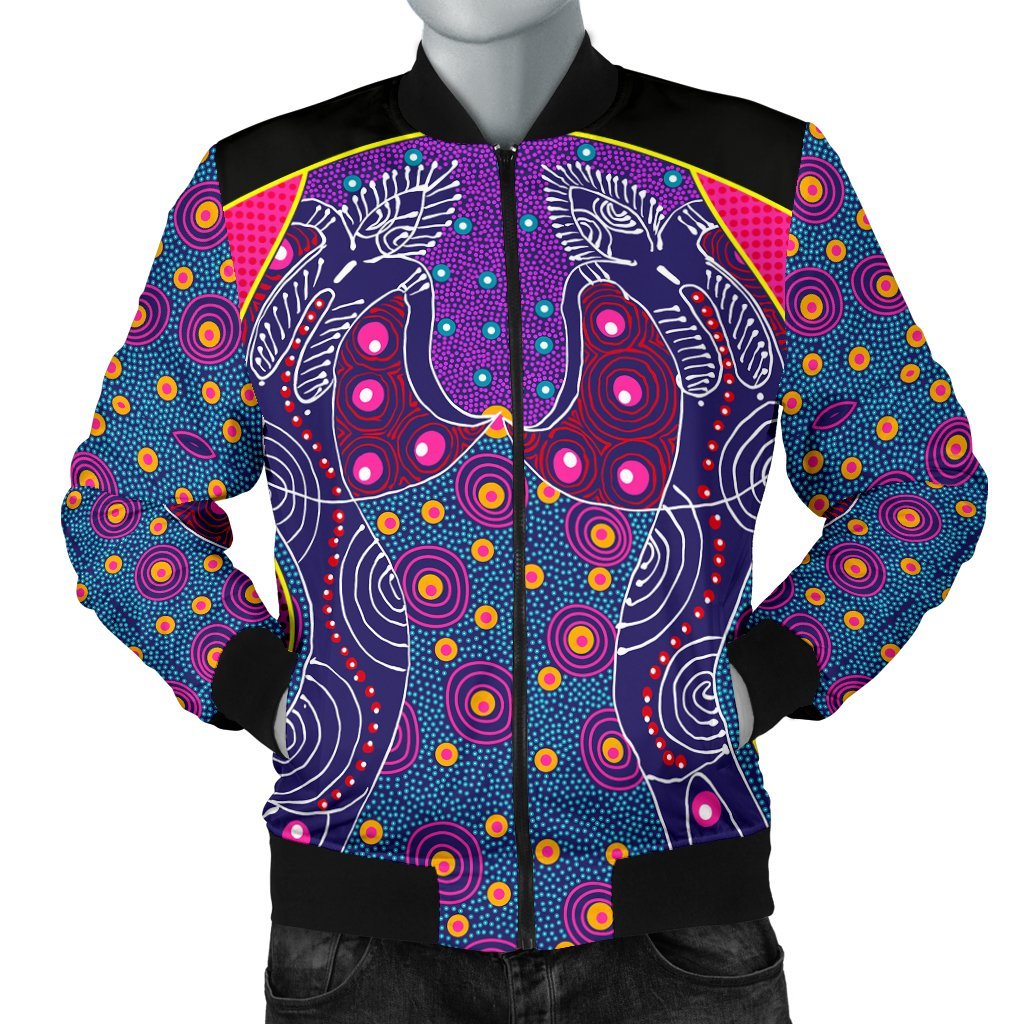 Men Bomber Jacket - Aboriginal Sublimation Dot Pattern Style (Violet)