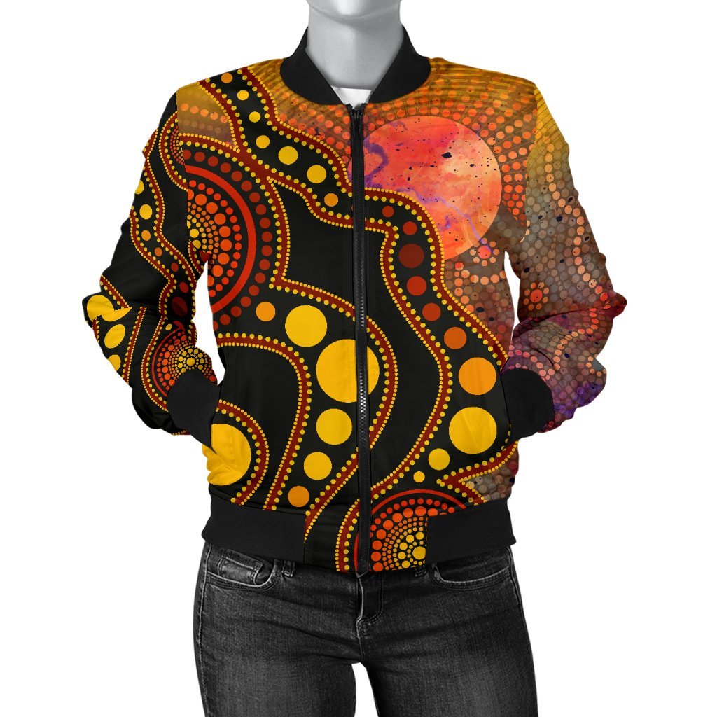 Aboriginal Bomber Jacket - Australia Indigenous Flag Circle Dot Painting Art (Golden)