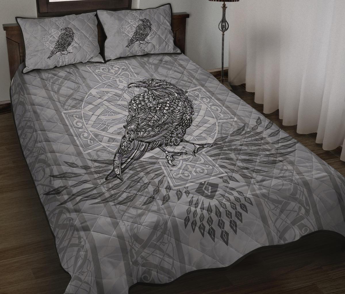 Viking Quilt Bedding Set Odin's Celtic Raven Scandinavian Tattoo