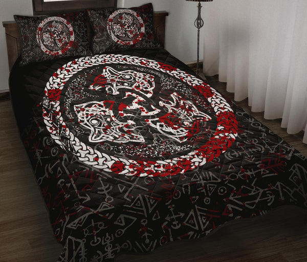 Viking Quilt Bedding Set Fierce Blood Wolf Symbol Of A Viking Nordic