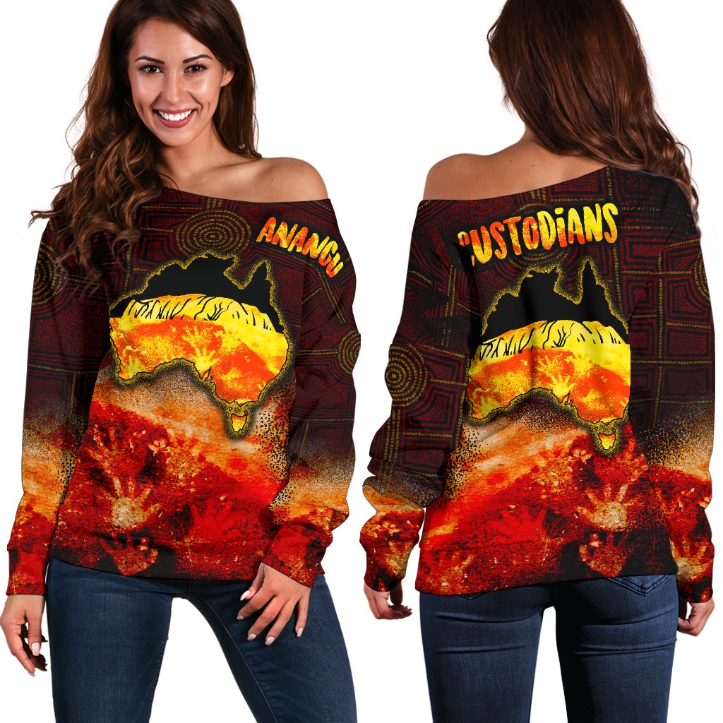 Aboriginal Women's Off Shoulder Sweater - Anangu Custodians