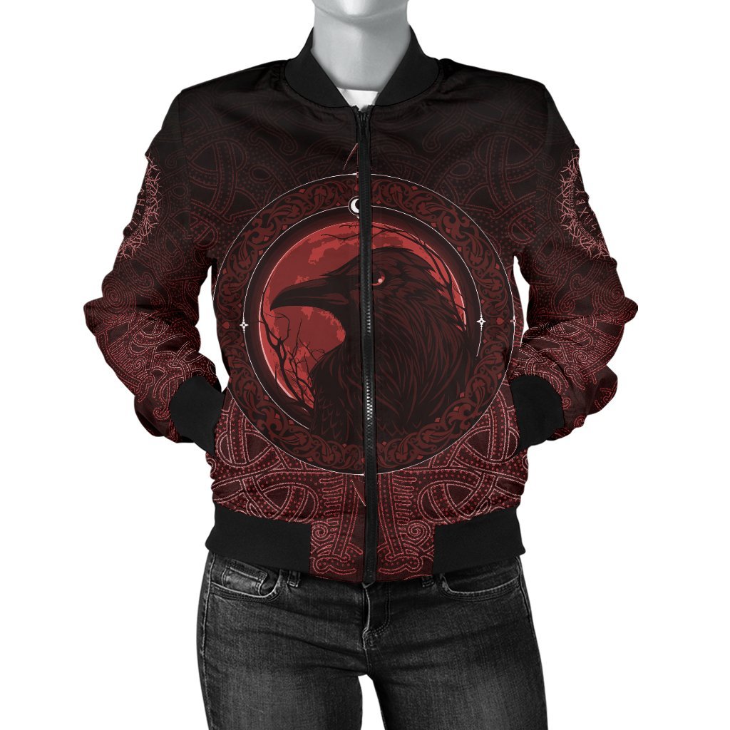 Viking Bomber Jacket Ethnic Odin Raven Red Style Ver01