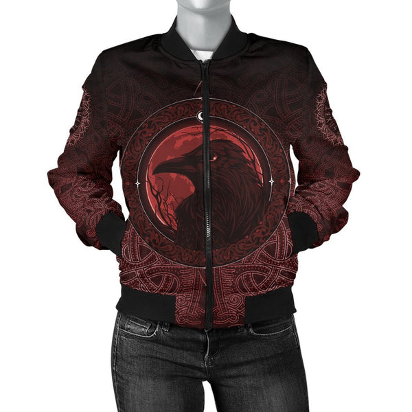 Viking Bomber Jacket Ethnic Odin Raven Red Style Ver01