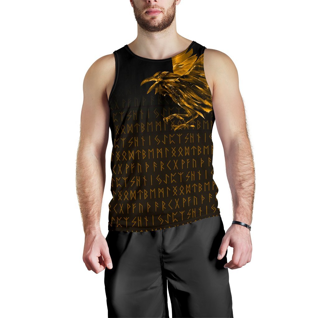 Viking Men's Tank Top The Raven Of Odin Rune Gold