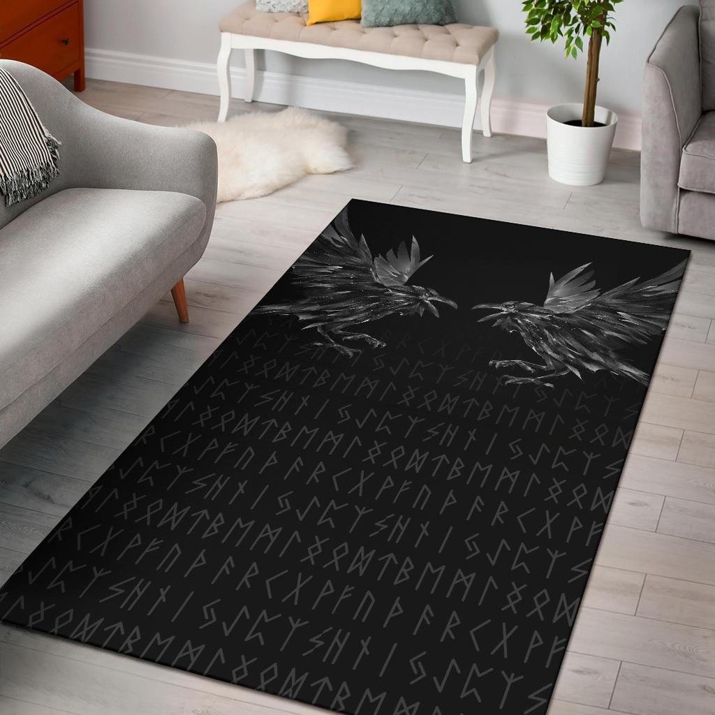 Viking Area Rug Odin Huginn and Muninn Rune