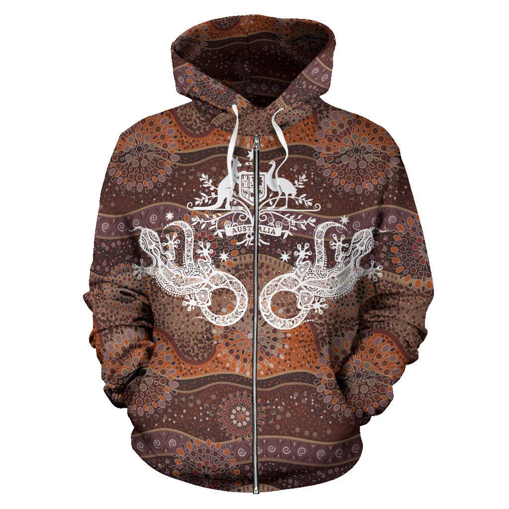 Aboriginal Zip Hoodie - Lizard Patterns Coat Of Arms