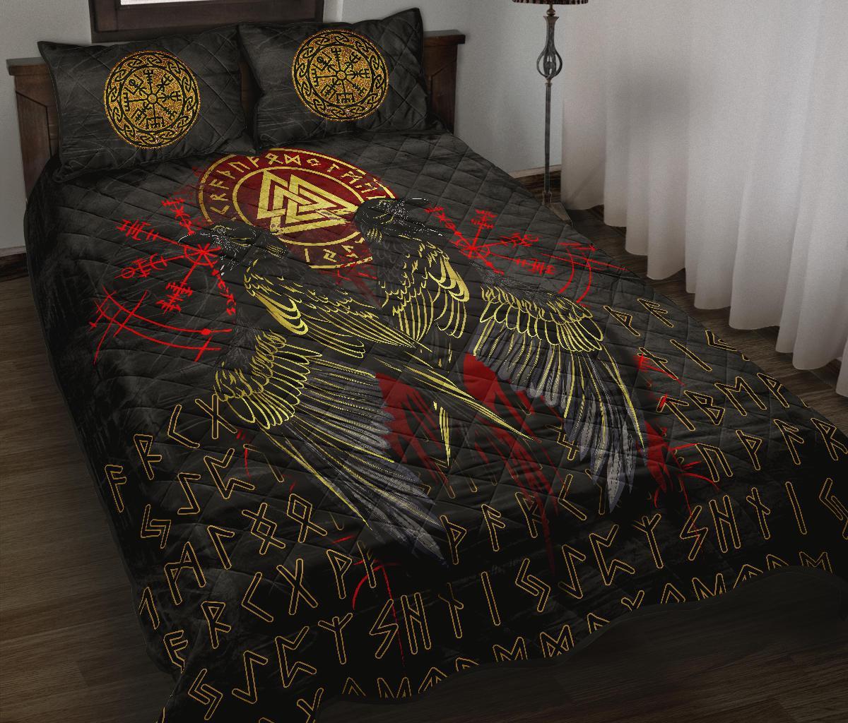 Viking Quilt Bedding Set Viking Valknut and Ravens Tattoo