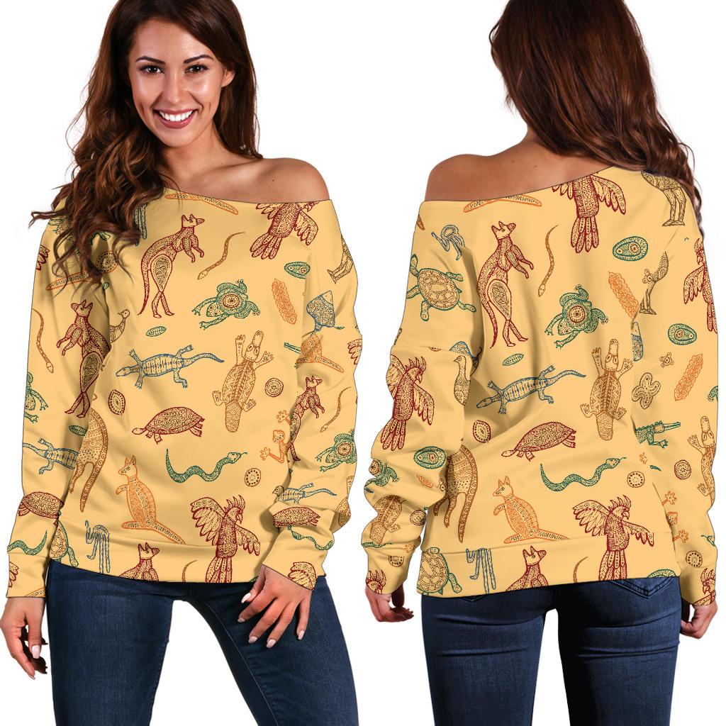Women's Off Shoulder Sweater - Australian Animals Sweater