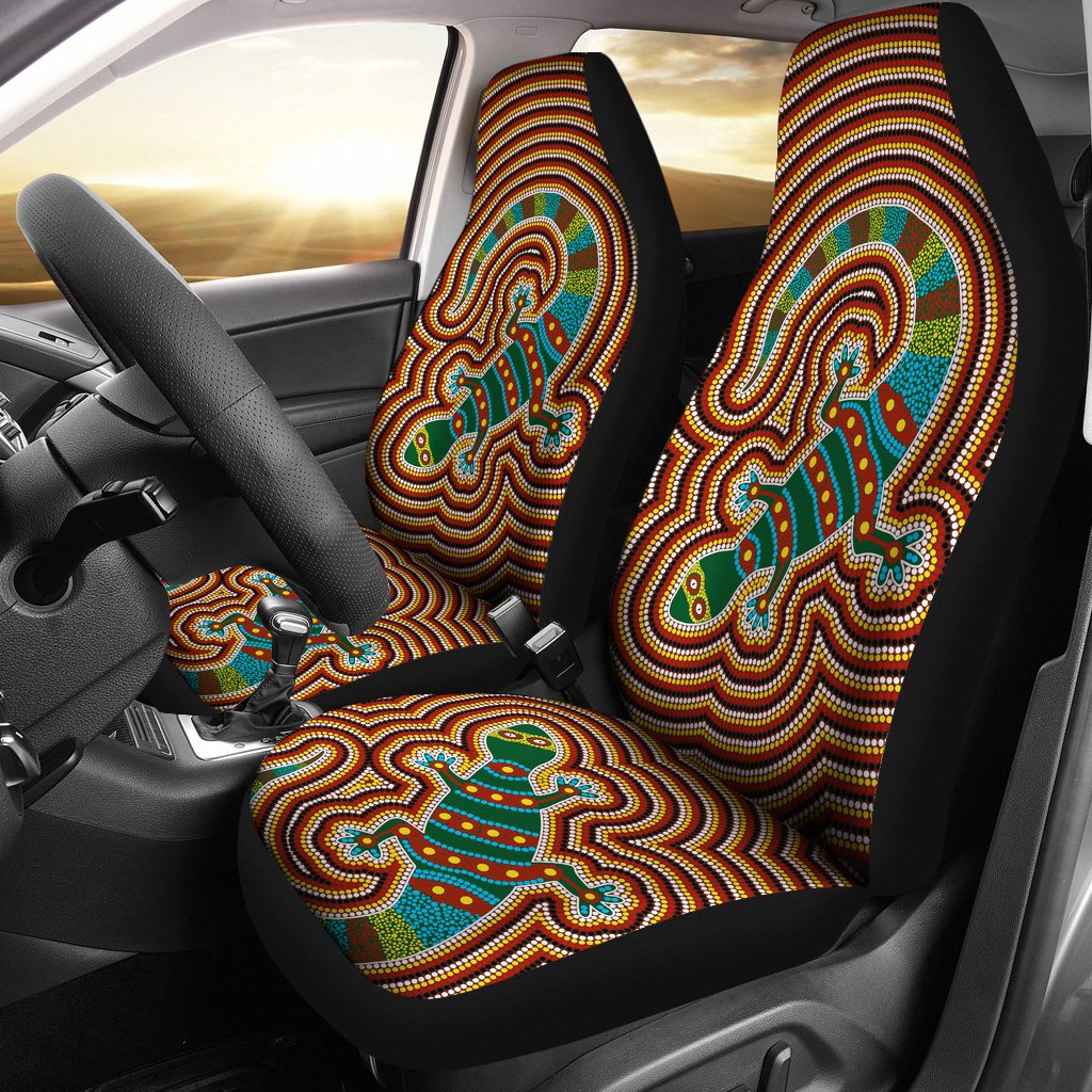 Aboriginal Car Seat Cover - Lizard Dot Painting Patterns